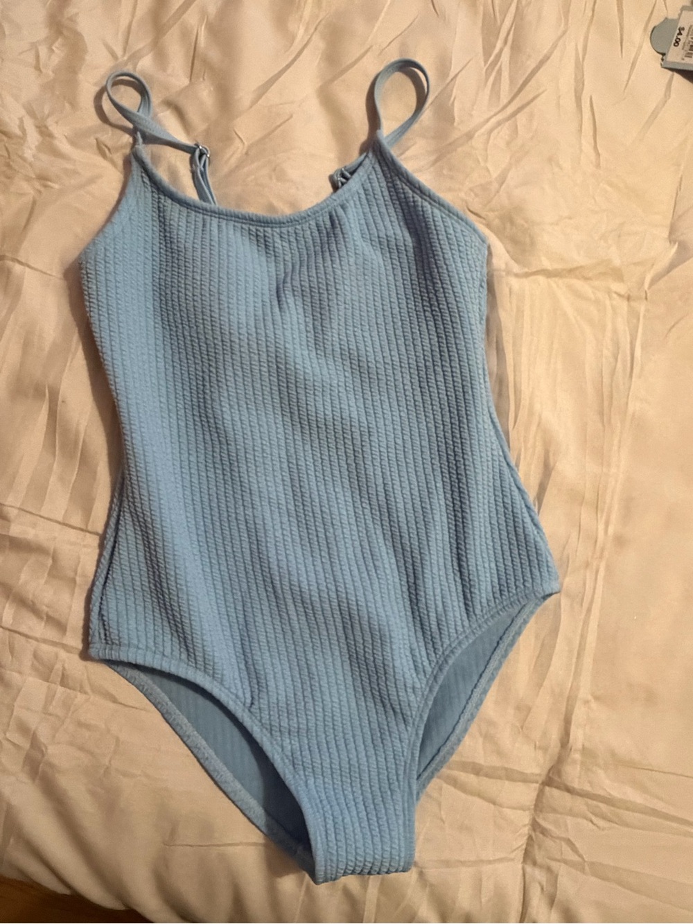 SHEIN Light Blue Ribbed Kids One-Piece Swimsuit